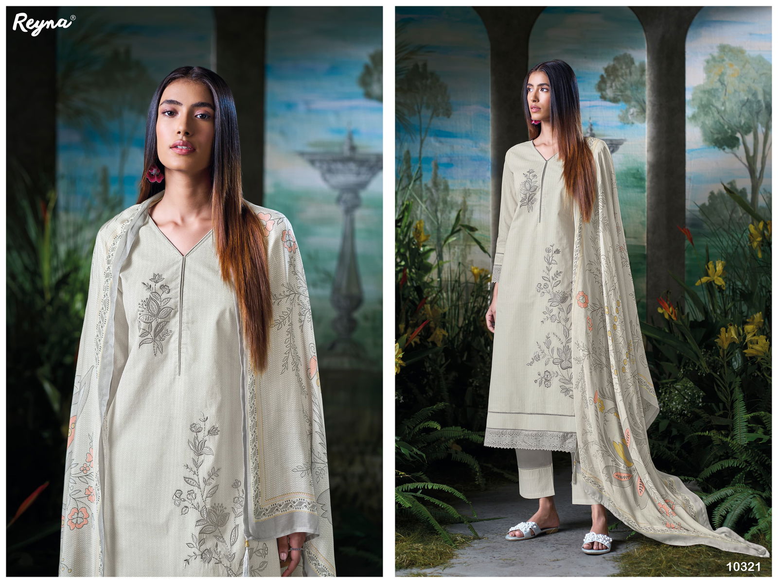 Aura By Reyna Cotton Printed Embroidery Dress Material Orders In India